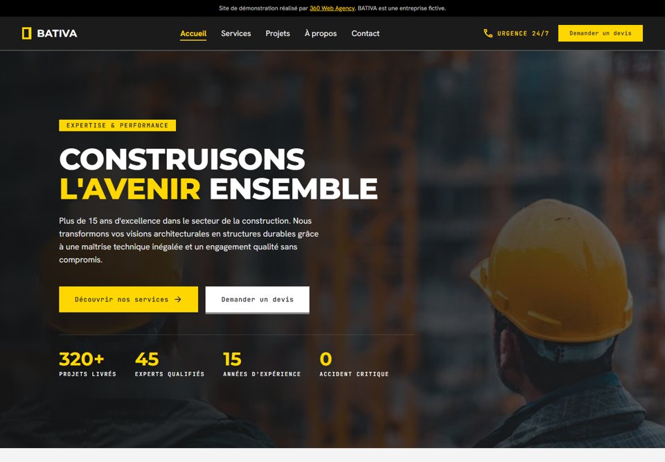 Aperçu du site BATIVA, construction