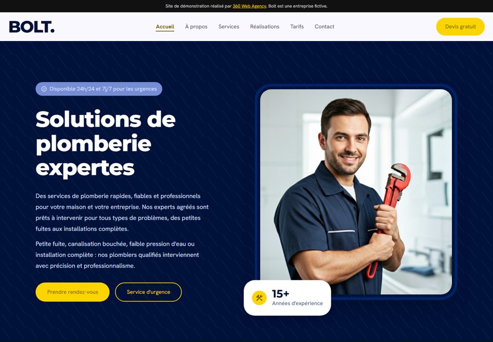 Aperçu du site Bolt, plombier