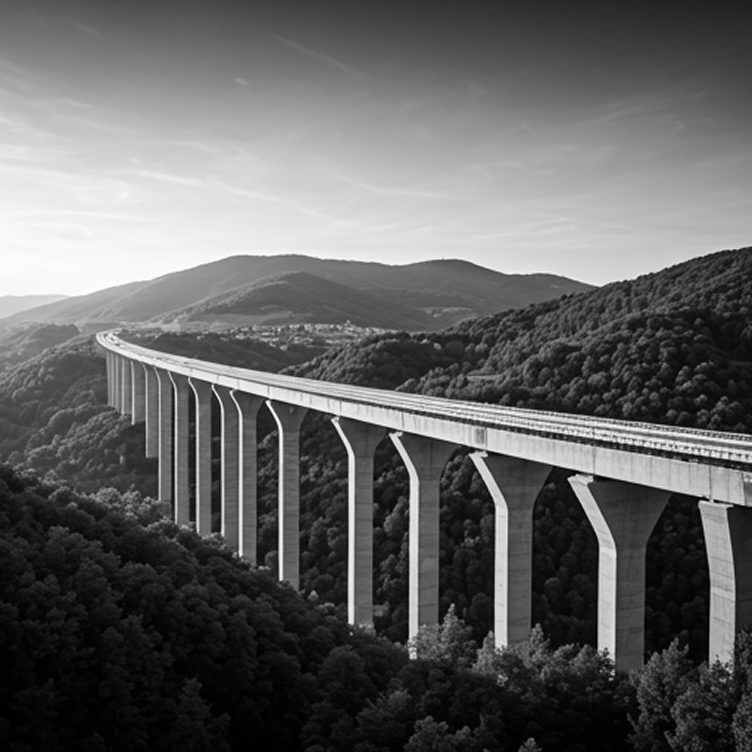 Viaduc en béton dans une vallée