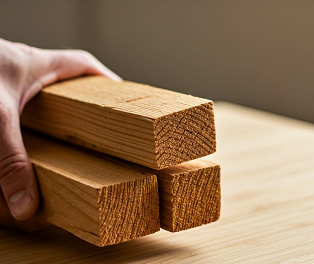 Main tenant des pièces de bois de construction