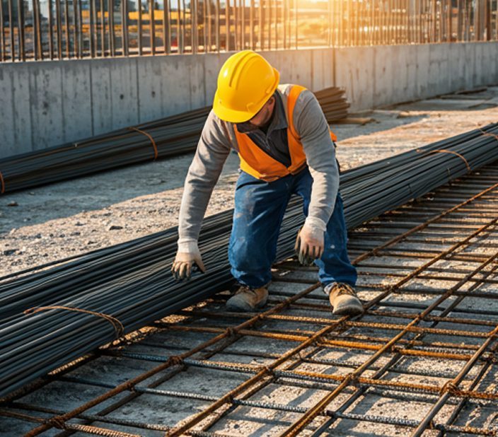 Ouvrier posant un ferraillage