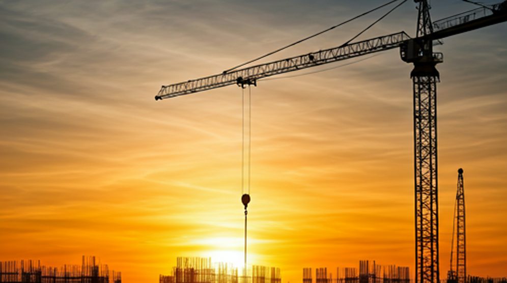 Grue de chantier au coucher du soleil