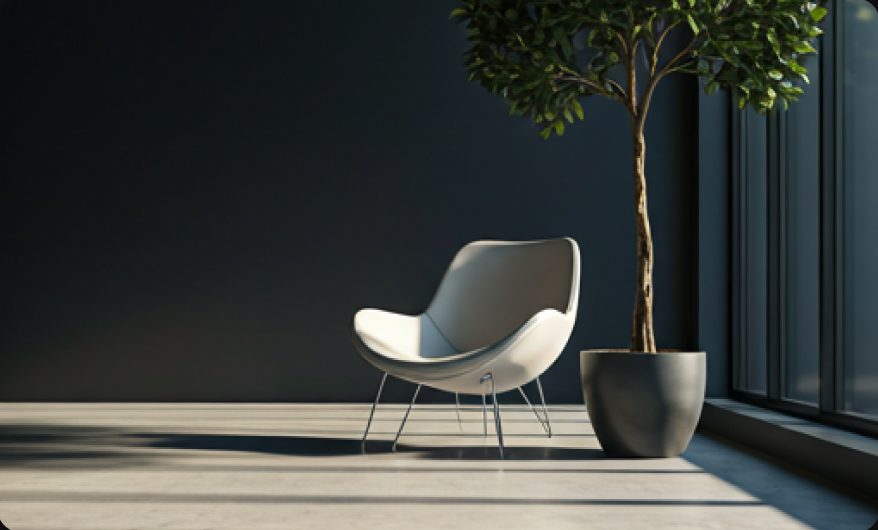Fauteuil blanc près d'une baie vitrée
