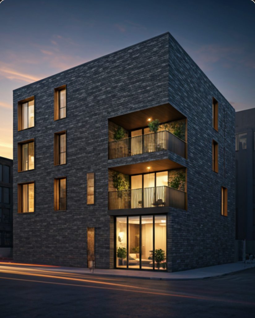 Immeuble urbain en brique sombre