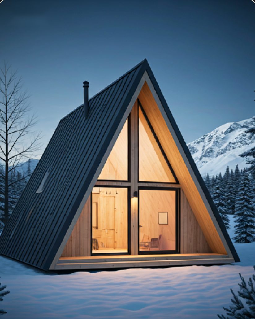Chalet triangulaire dans la neige