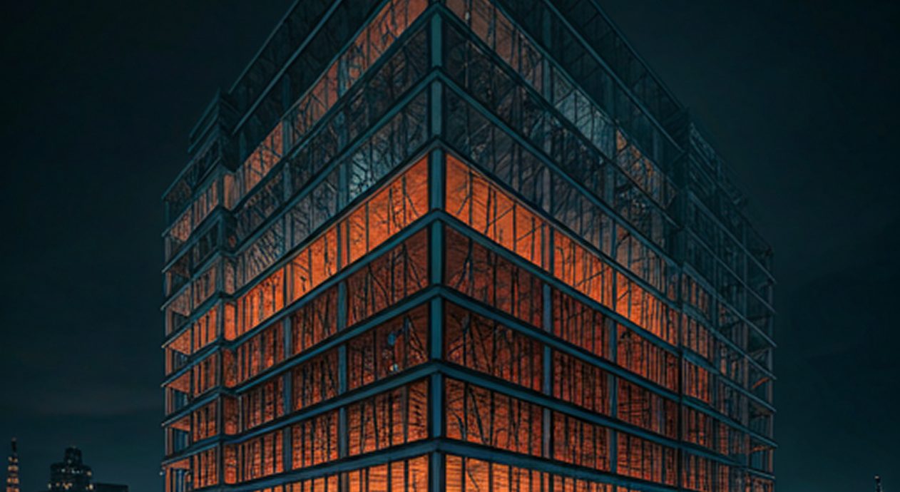 Immeuble commercial éclairé la nuit